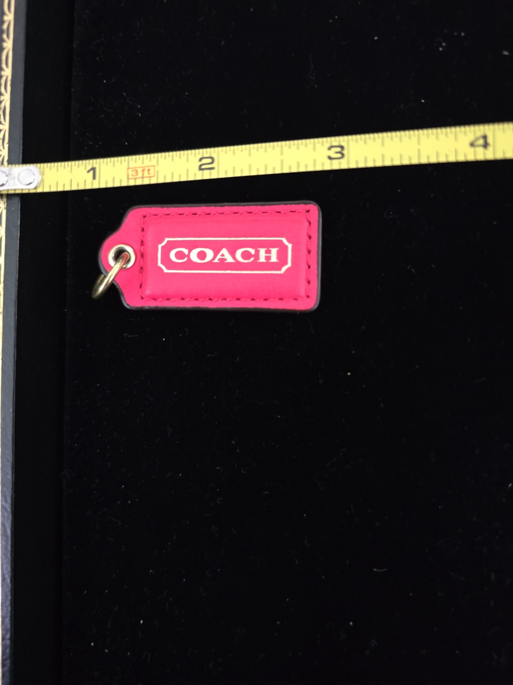 Coach Bright Pink Leather Tag Keychain